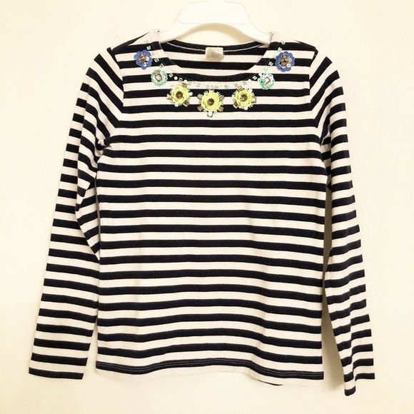 Crewcuts by J. Crew Stripe Top w/Jeweled Neckline size 12 - Picture 2 of 7